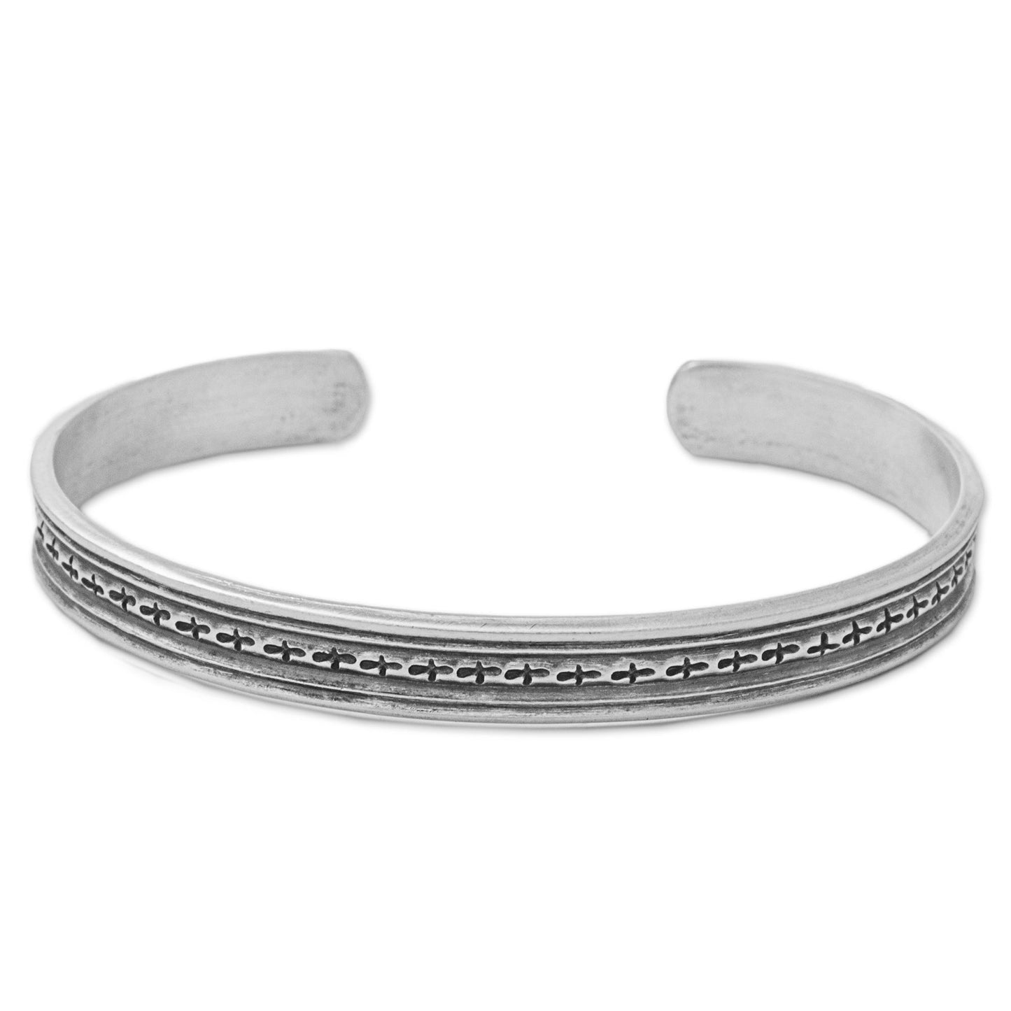 Mom and Dad Karen Tribe Sterling Silver Cuff Bracelet Cross Thailand