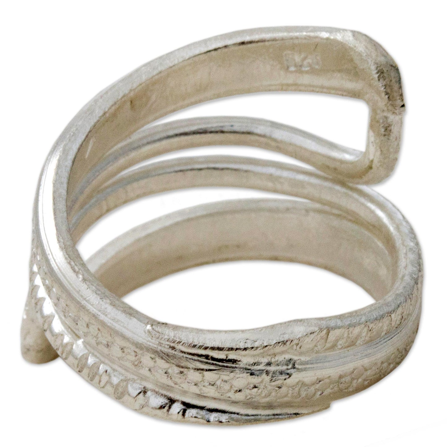 Snake Path High Polish Textured Sterling Silver Wrap Ring Thailand