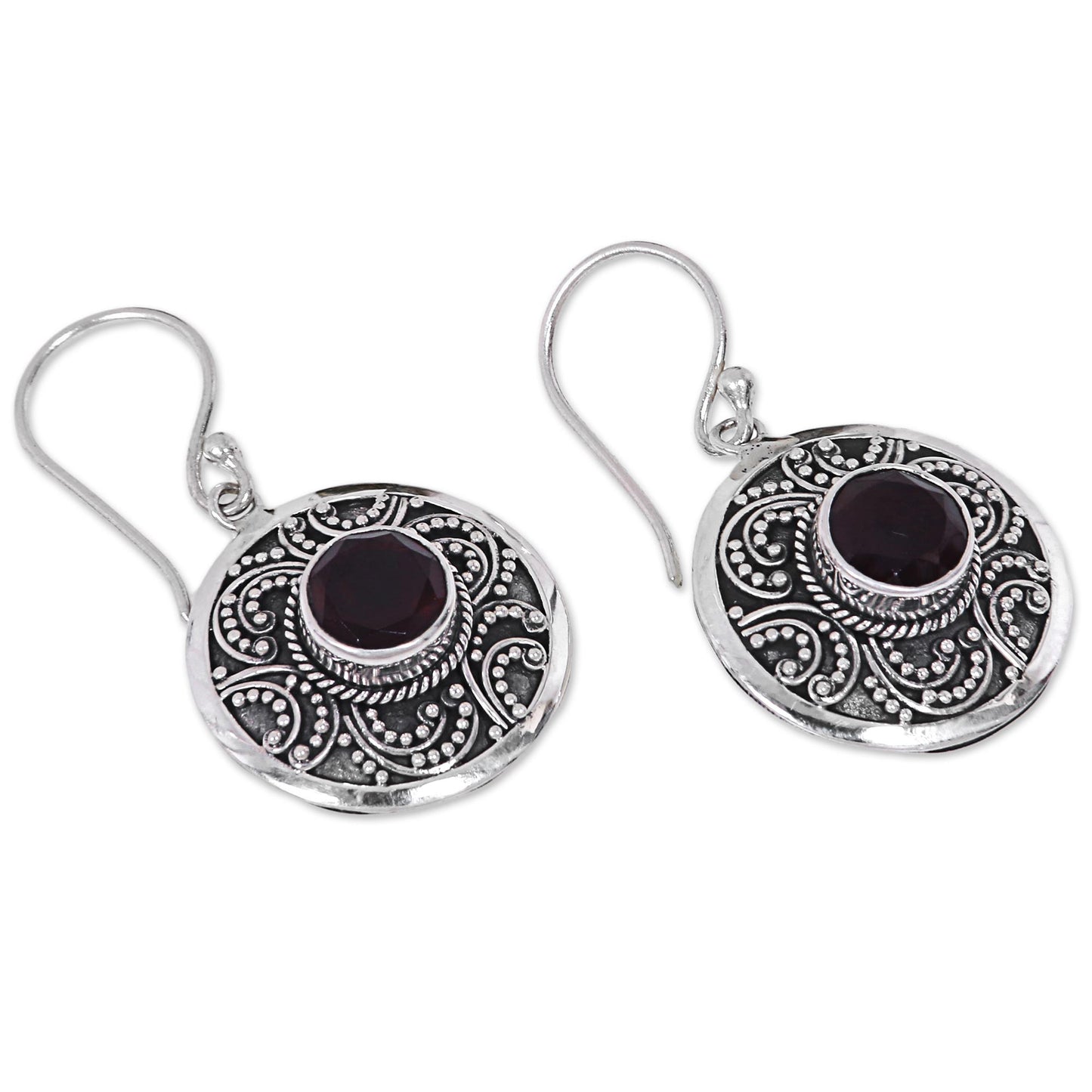 Balinese Aura Garnet & Silver Dangle Earrings