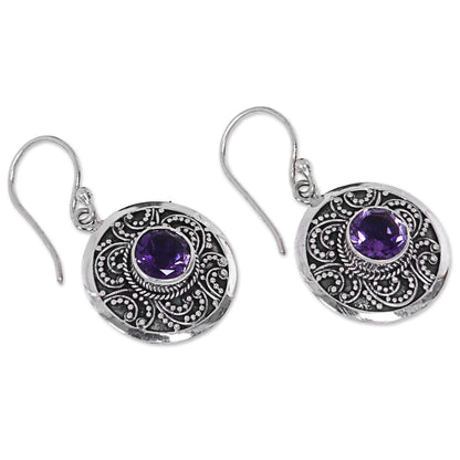 Balinese Aura Amethyst & Silver Dangle Earrings