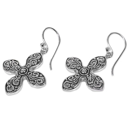 Melati Cross Handcrafted Floral Silver Cross Shaped Earrings from Bali