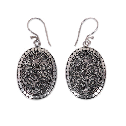 Fern Connections Handcrafted Sterling Silver Oval Dangle Earrings from Bali