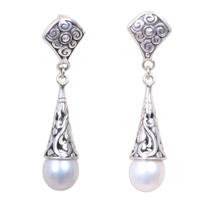 Lotus Bud Promise Balinese Cultured Pearl Earrings Crafted of Sterling Silver