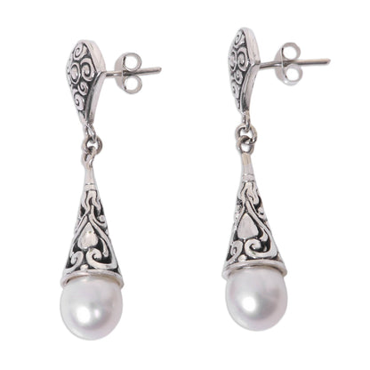 Lotus Bud Promise Balinese Cultured Pearl Earrings Crafted of Sterling Silver