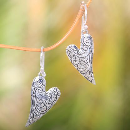 Dove Wings Silver Dangle Earrings