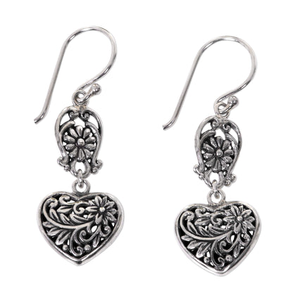 Blooming Hearts Heart-Shaped Sterling Silver Dangle Earrings from Bali