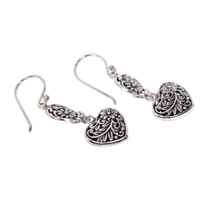 Blooming Hearts Heart-Shaped Sterling Silver Dangle Earrings from Bali