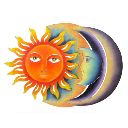 Festive Eclipse Colorful Steel Sun and Moon Eclipse Wall Art Sculpture