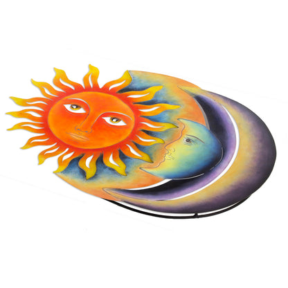 Festive Eclipse Colorful Steel Sun and Moon Eclipse Wall Art Sculpture