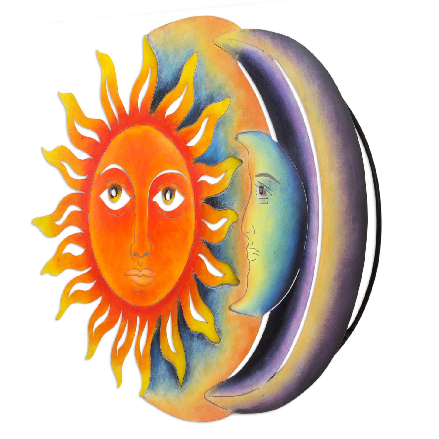 Festive Eclipse Colorful Steel Sun and Moon Eclipse Wall Art Sculpture