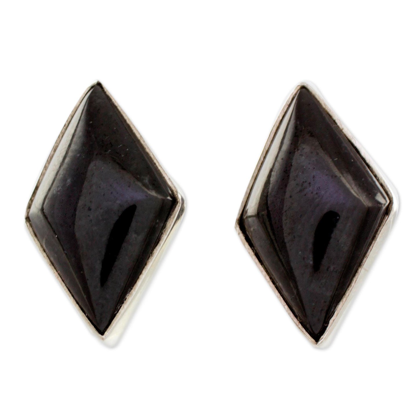 Midnight Maya Diamond Modern Guatemalan Black Jade Post Earrings