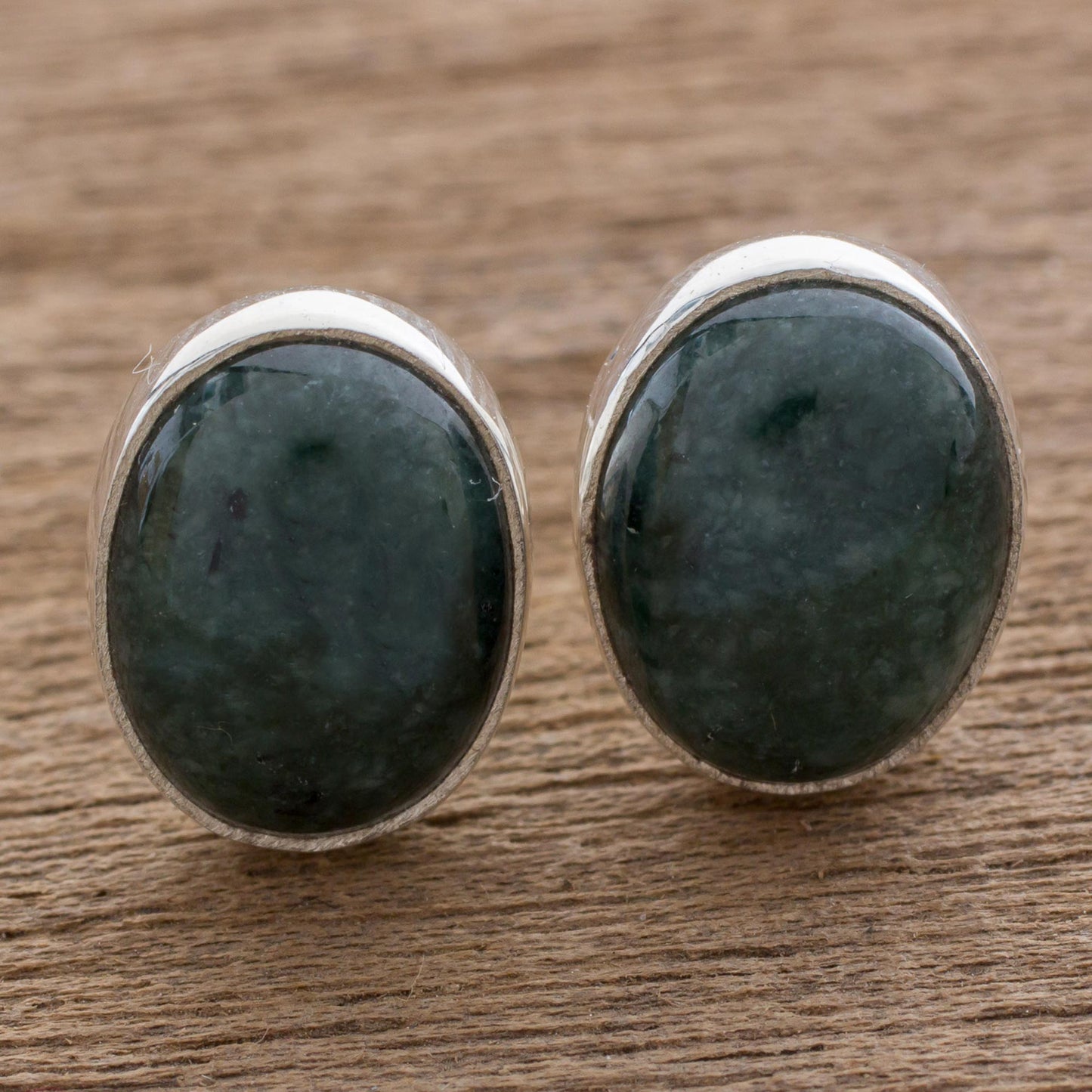 Dark Voluptuous Green Modern Maya Jade Post Earrings with Sterling Silver