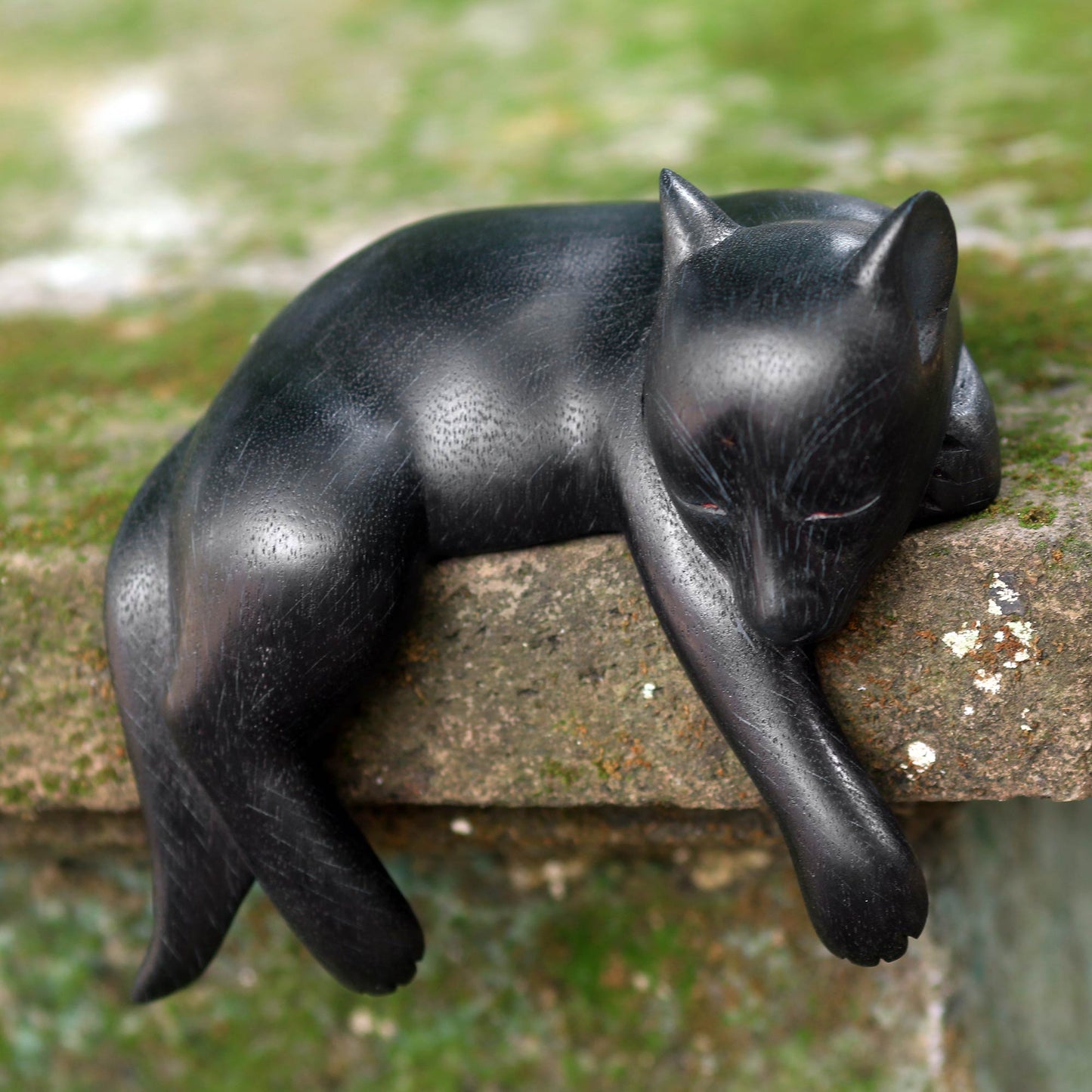 Kintamani Dog Black Wood Sleeping Dog Statuette from Suar Wood