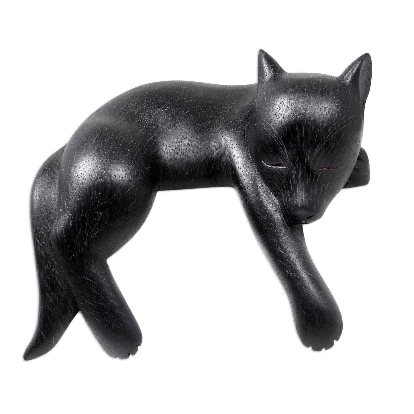 Kintamani Dog Black Wood Sleeping Dog Statuette from Suar Wood