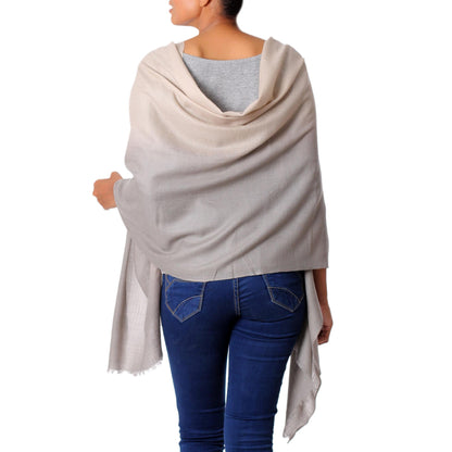 Dusk Shadows Kashmiri Beige to Grey Soft Shawl Indian Warm Wool Wrap