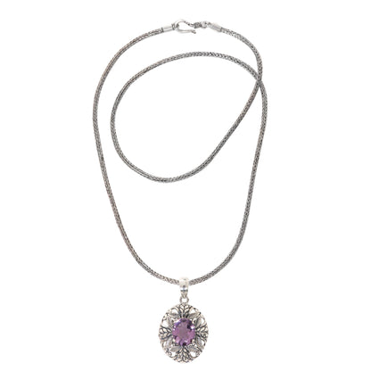 Crystalline Orchid Balinese Amethyst Necklace Handcrafted of Sterling Silver