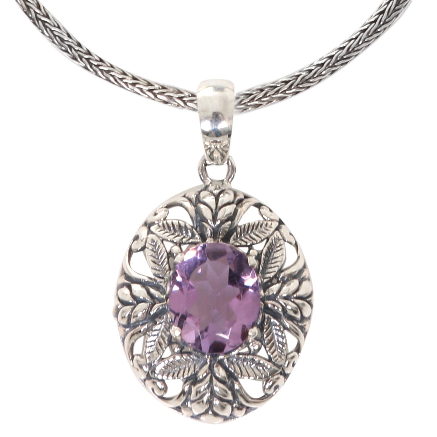 Crystalline Orchid Balinese Amethyst Necklace Handcrafted of Sterling Silver