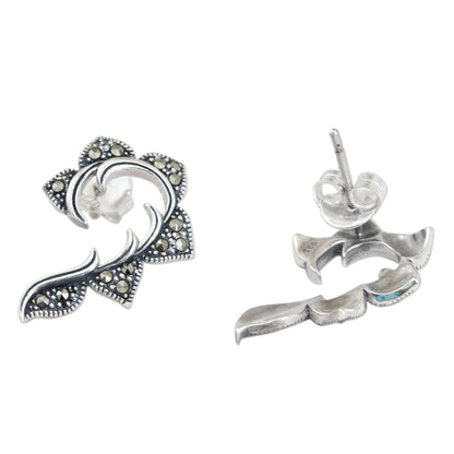 The Dearest Marcasite & Silver Curved Button Earrings