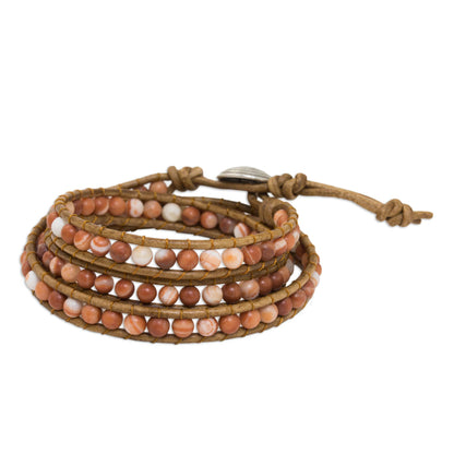 Cozy Brown Thai Jasper and Leather Cord Bracelet with Silver Clasp