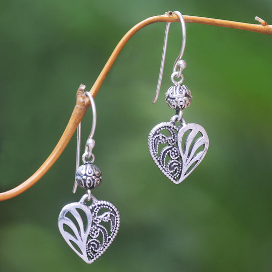 The Other Side Sterling Silver Dangle Earrings Heart Shape from Indonesia