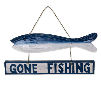 Gone Fishing Albesia Wood Nautical Sign