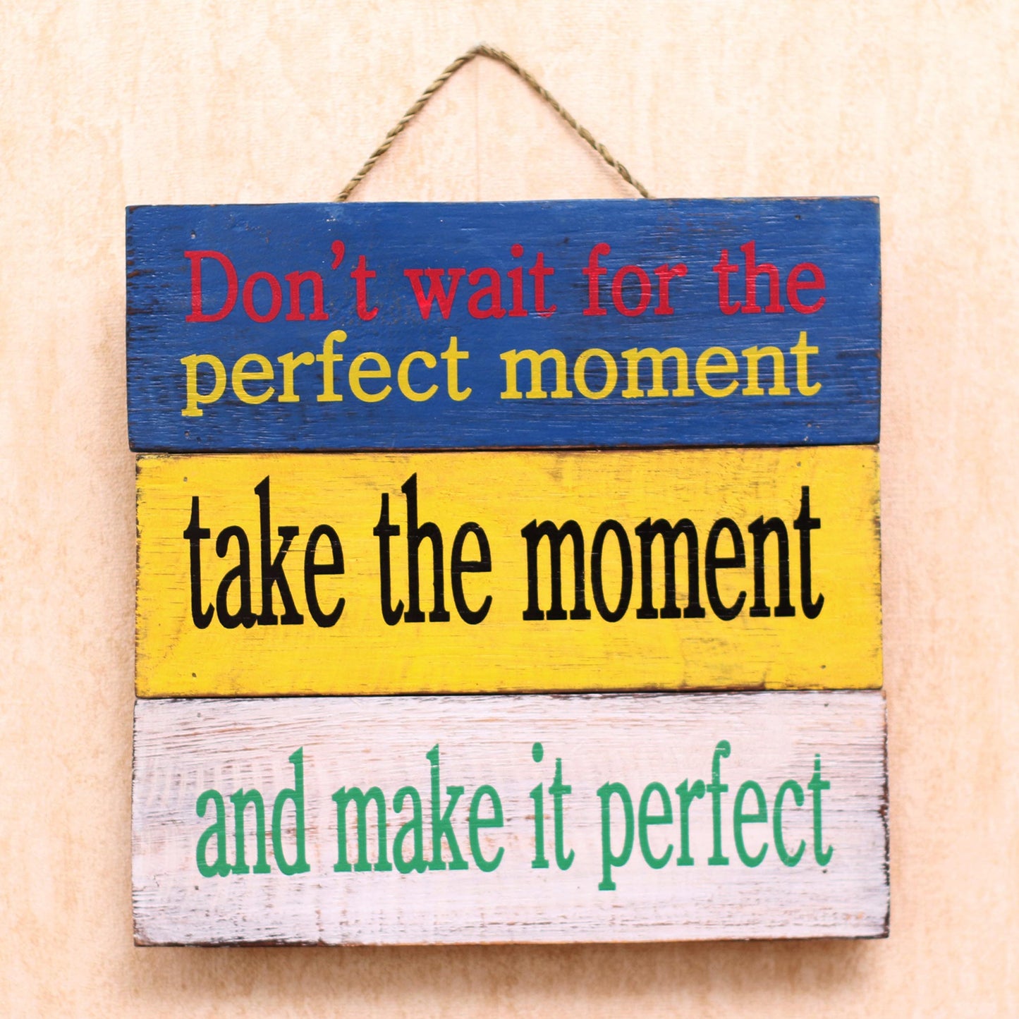 Perfect Moment Antique Finish Wood Wall Hanging Decorative Sign Indonesia