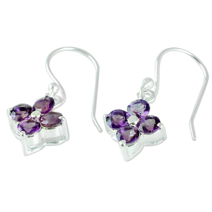 Petite Petals Floral Amethyst Dangle Earrings Artisan Crafted Jewelry