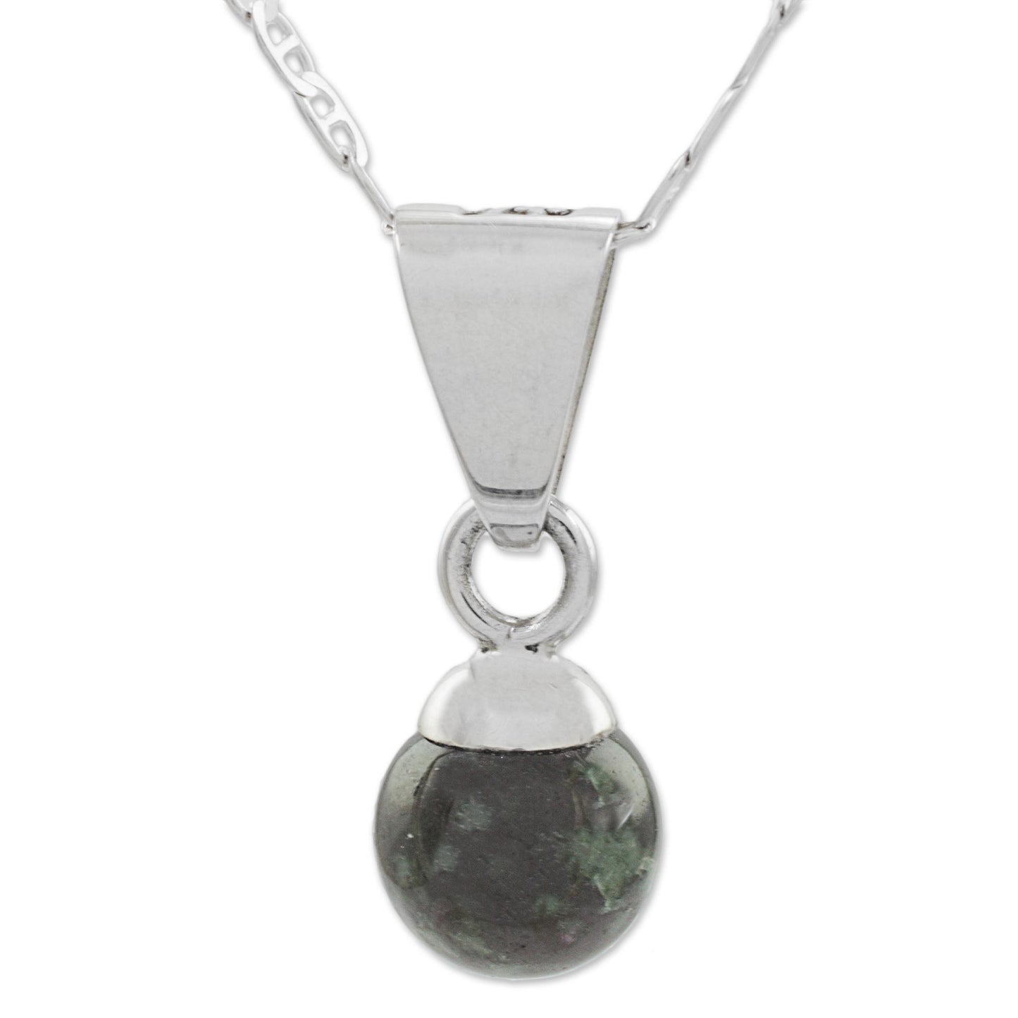 Mayan Moon in Dark Green Dark Green Jade Silver Pendant Necklace from Guatemala