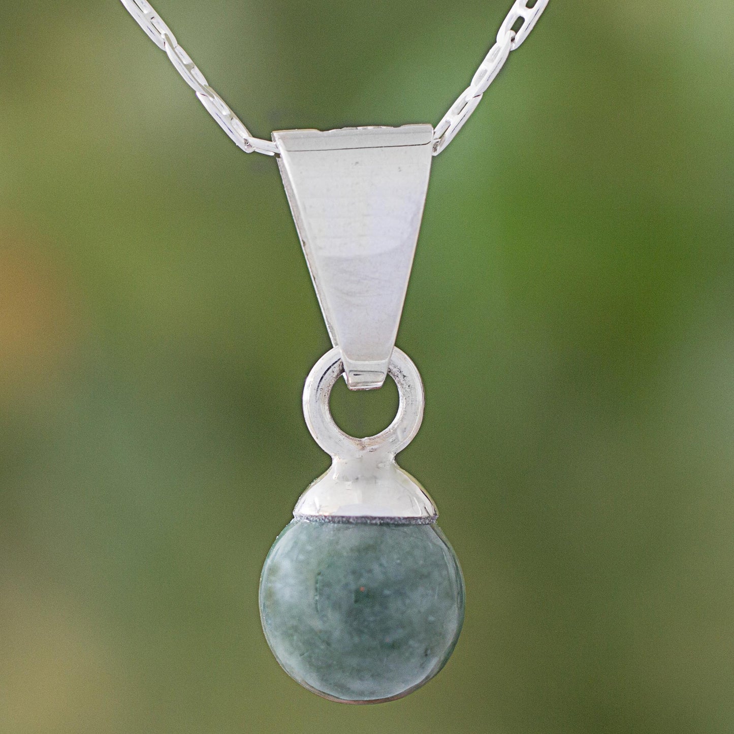 Mayan Moon in Light Green Light Green Jade Silver Pendant Necklace from Guatemala