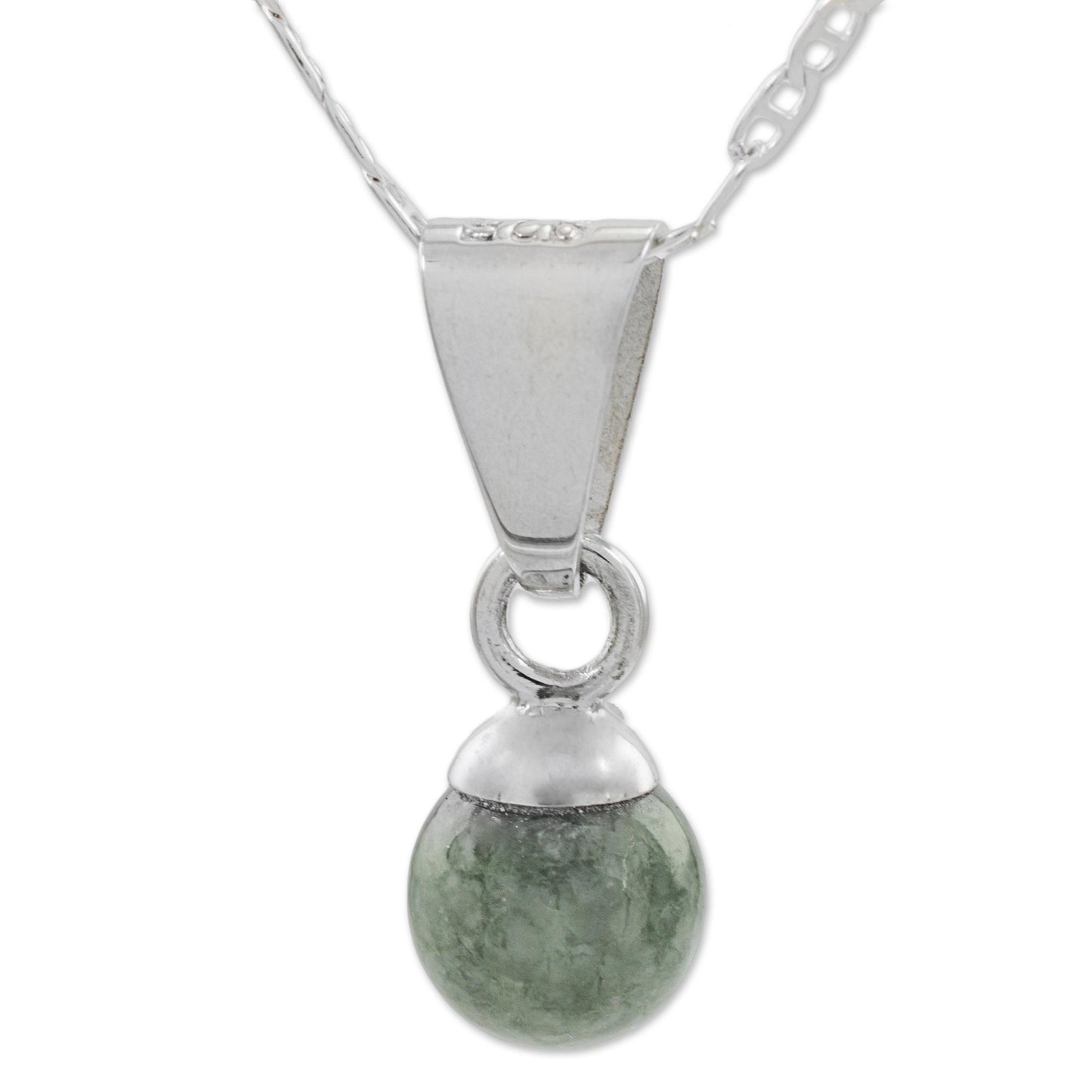 Mayan Moon in Light Green Light Green Jade Silver Pendant Necklace from Guatemala