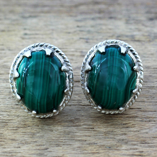 Morning Forest Malachite Silver Stud Earrings