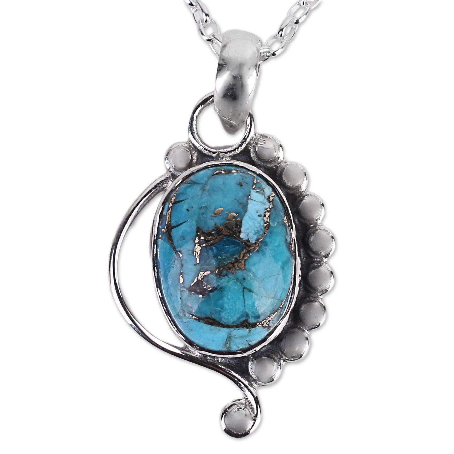 Blue Indian Paisley Turquoise Jewelry Indian Sterling Silver Necklace