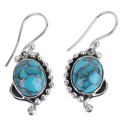 Blue Indian Paisley Handcrafted Composite Turquoise Sterling Silver Earrings