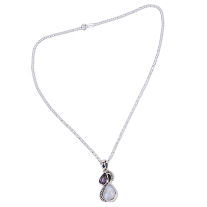 Two Teardrops Amethyst Moonstone Pendant Necklace