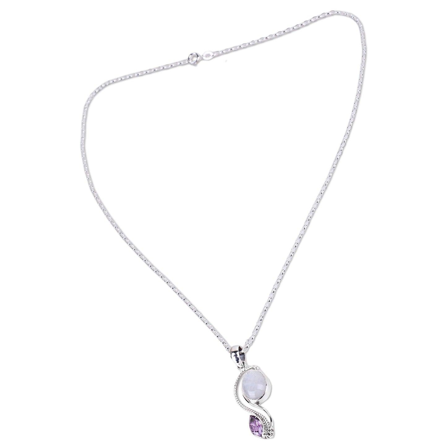 Colorful Multi-Gem Silver Pendant Necklace