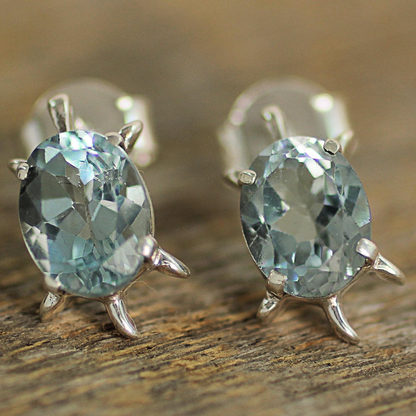 Crystal Turtle Blue Topaz Button Earrings