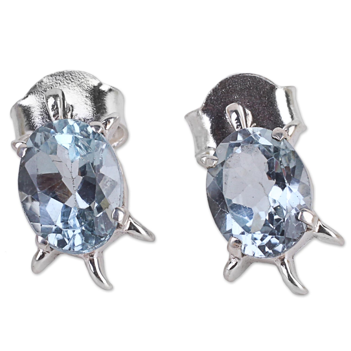 Crystal Turtle Blue Topaz Button Earrings