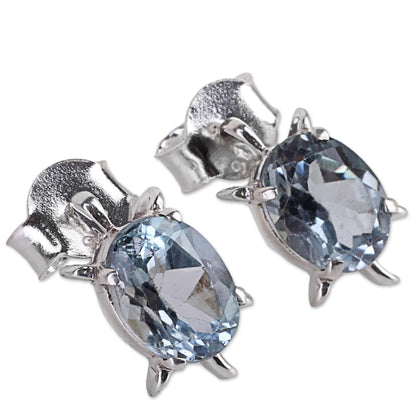 Crystal Turtle Blue Topaz Button Earrings
