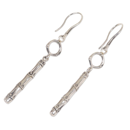 Bamboo Stalk Engraved Bamboo Motif 925 Sterling Silver Dangle Earrings