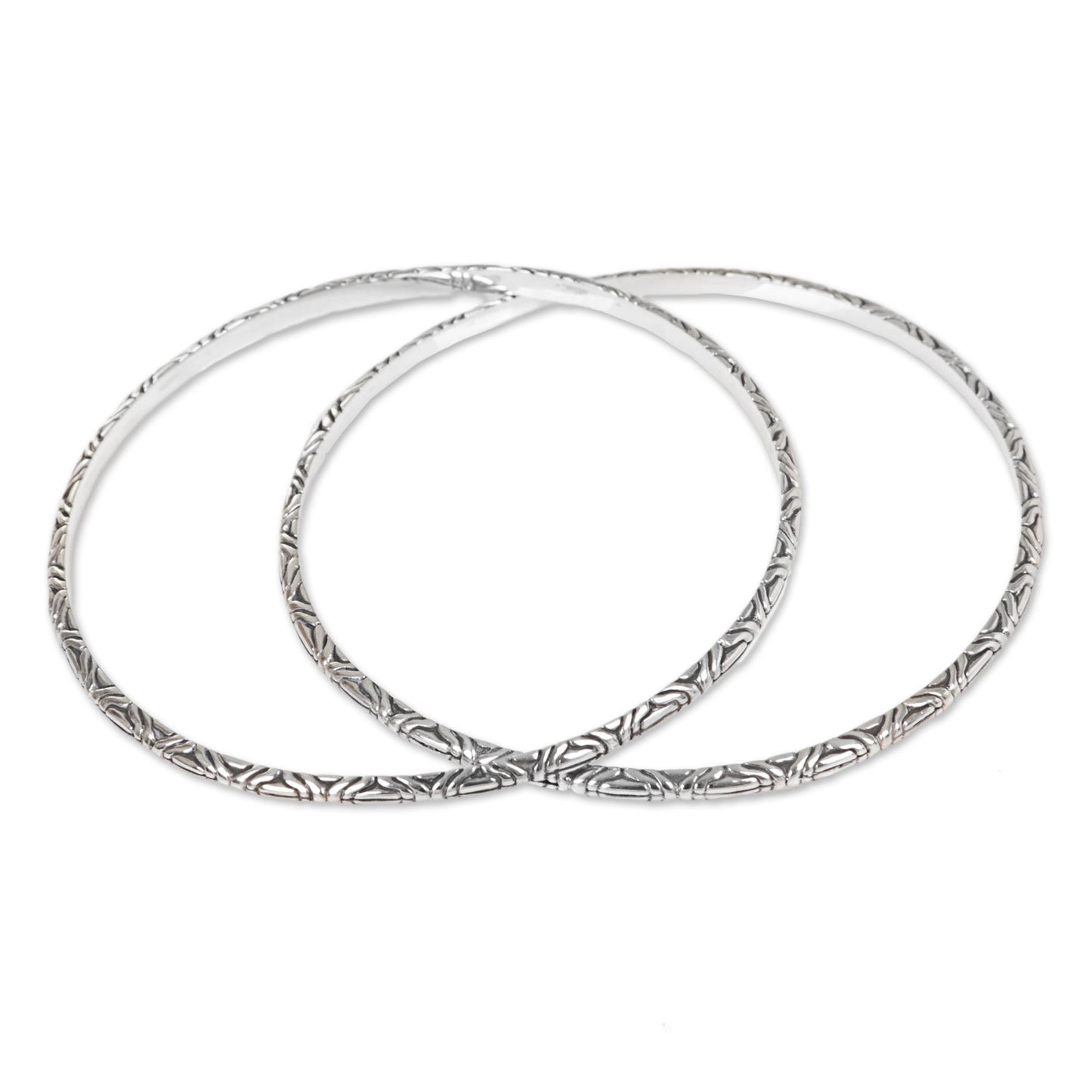 Indonesian Moon Two 925 Sterling Silver Handmade Engraved Bangles from Bali