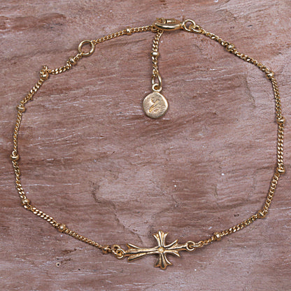 Gold Cross Hancrafted 14k Gold Vermeil Balinese Cross Them Bracelet