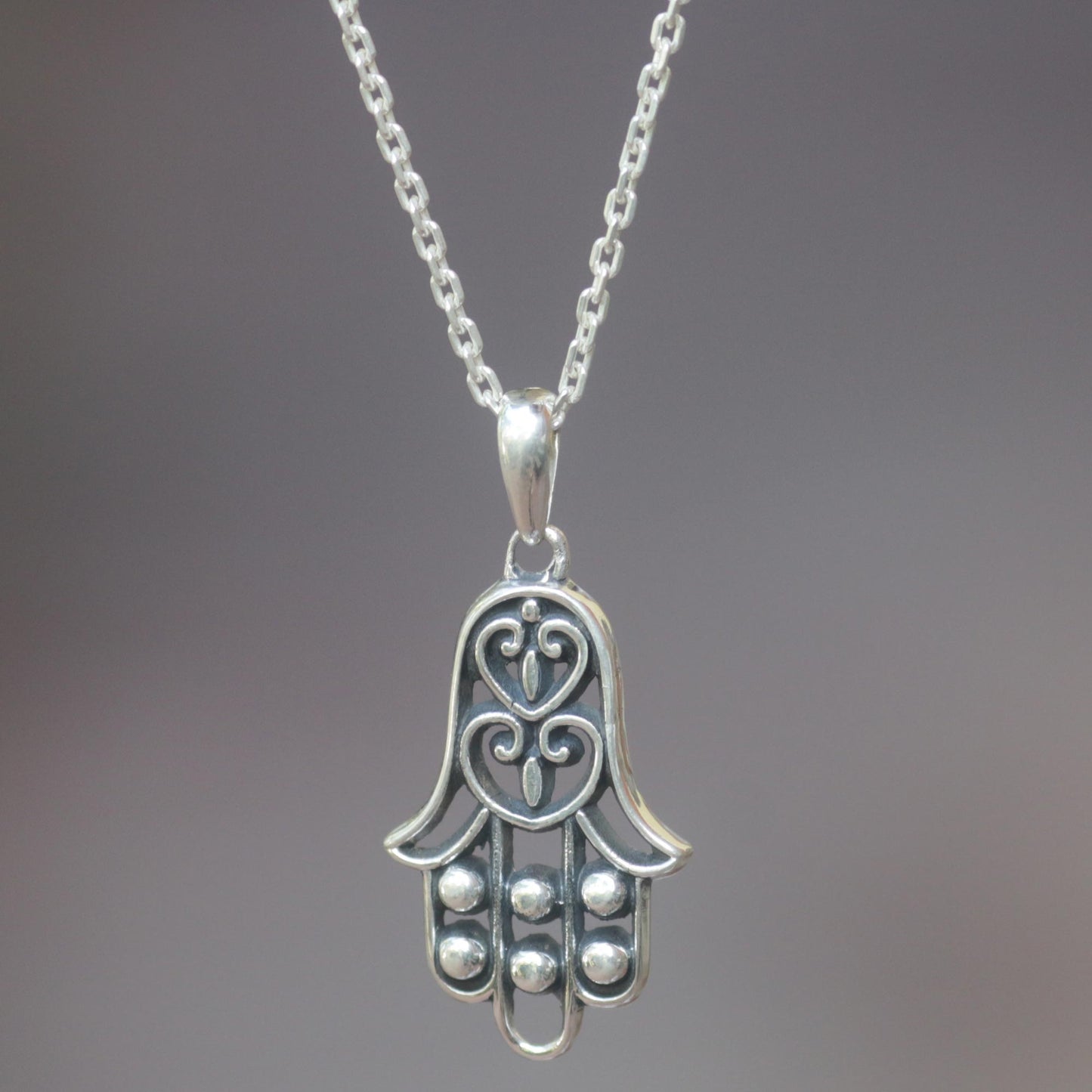 Silver Hamsa Sterling Silver Pendant Necklace Hamsa Symbol from Indonesia