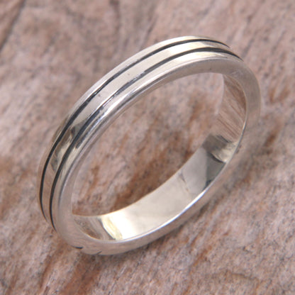 Shiny Minimalist Sterling Silver Band Ring with Balinese Minimalist Styling