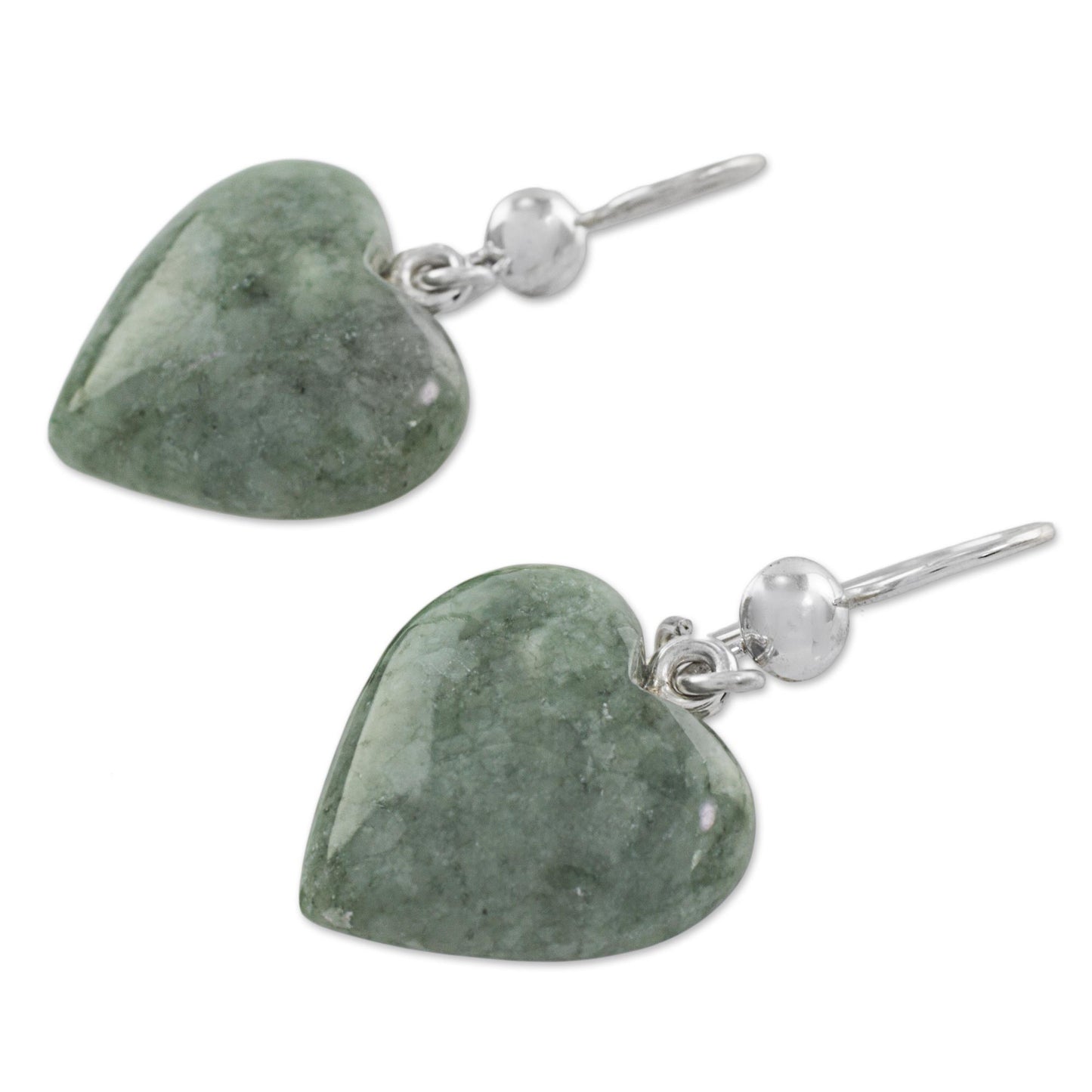 Mayan Heart in Green Green Heart Shaped Jade Silver Dangle Earrings Guatemala