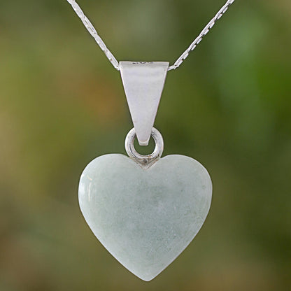 Mayan Heart Jade Sterling Silver Heart Shape Pendant Necklace Guatemala