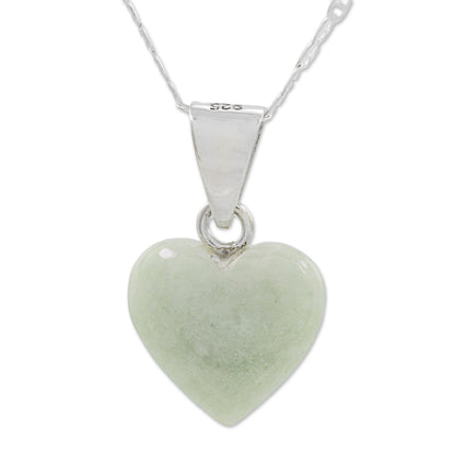 Mayan Heart Jade Sterling Silver Heart Shape Pendant Necklace Guatemala