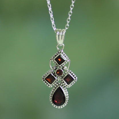 Geometric Illusions Garnet Pendant Necklace