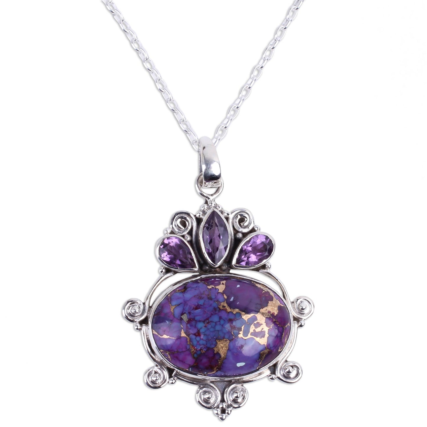 Regal Coronation Composite Turquoise and Amethyst Pendant Necklace