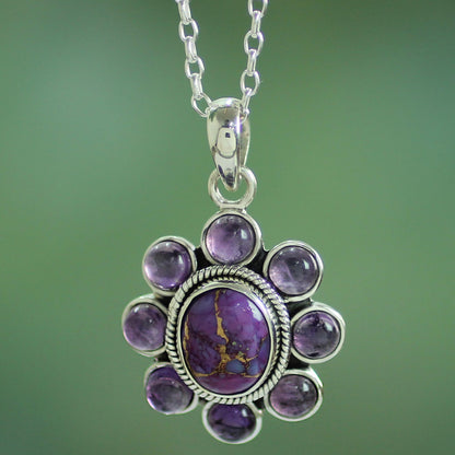 Deep Purple Blossom Composite Turquoise Artisan Crafted Necklace with Amethyst