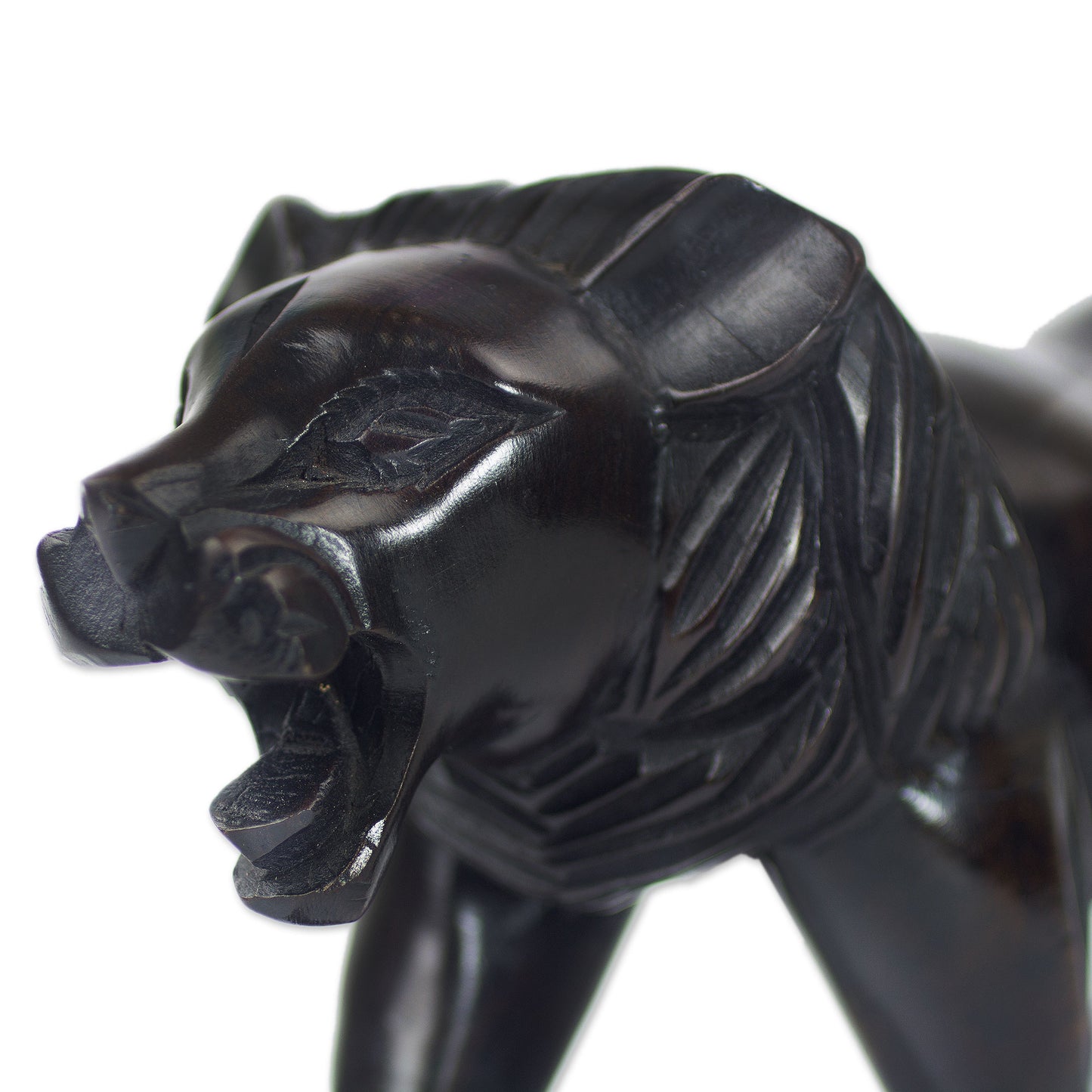 Lion Prowl Mighty African Lion Hand Carved Ebony Wood Sculpture